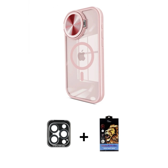 ieg™ iPhone 15 Pro Max Kılıf Kıvılcım Modern Koleksiyonu - Siyah Buffer Hayalet Cam Ekran Koruyucu + PVD Metal Kamera Lens - LT