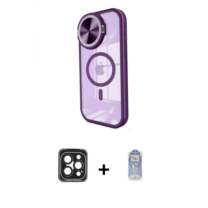 ieg™ iPhone 15 Pro Max Kılıf Kıvılcım Modern Koleksiyonu - Siyah Joko Magic 5D Cam + PVD Metal Kamera Lens - SH
