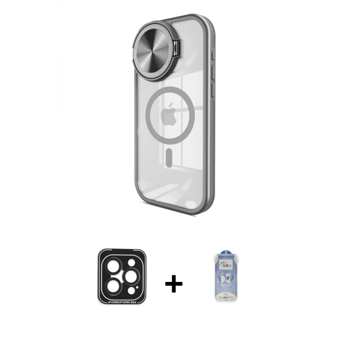 ieg™ iPhone 15 Pro Max Kılıf Kıvılcım Modern Koleksiyonu - Siyah Joko Magic 5D Cam + PVD Metal Kamera Lens - SH