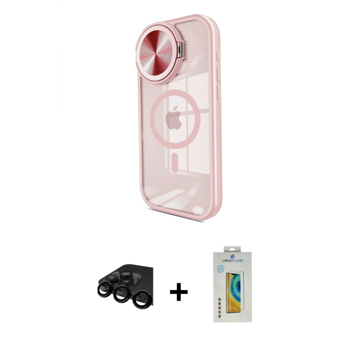 ieg™ iPhone 15 Pro Max Kılıf Kıvılcım Modern Koleksiyonu - Siyah Polymer Nano Ekran Koruyucu + Raze Metal Kamera Lens - SH