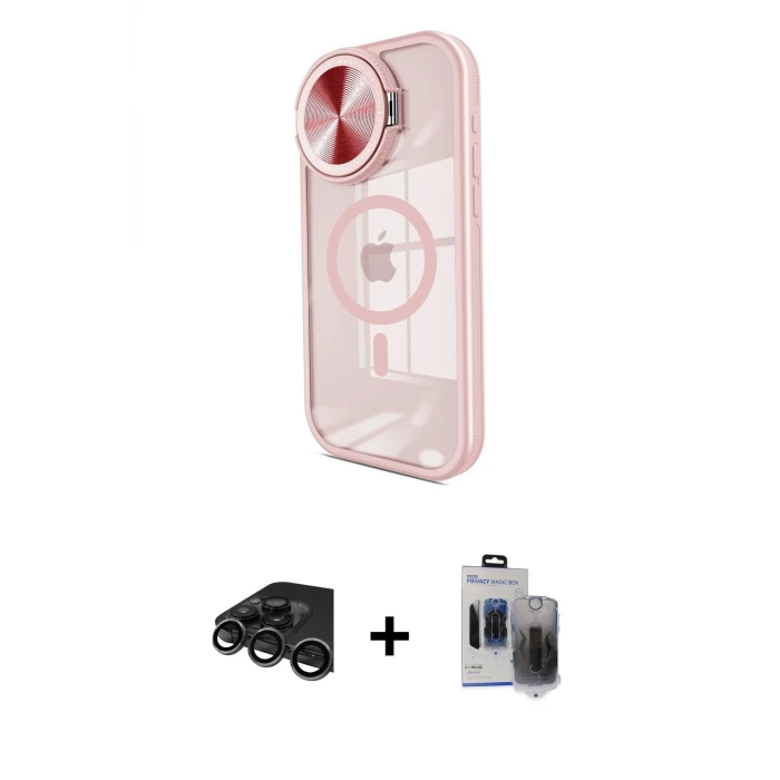 ieg™ iPhone 15 Pro Max Kılıf Kıvılcım Modern Koleksiyonu - Siyah Vanessa Magic Hayalet Cam + Raze Metal Kamera Lens - TMGI