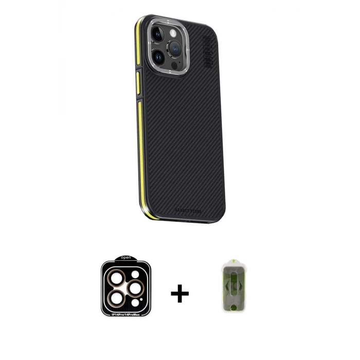 ieg™ iPhone 15 Pro Max Kılıf Kıvılcım Modern Özel Seri - Siyah Joko Magic 5D Hayalet Cam + PVD Metal Kamera Lens - TU