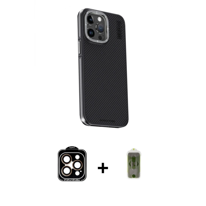 ieg™ iPhone 15 Pro Max Kılıf Kıvılcım Modern Özel Seri - Siyah Joko Magic 5D Hayalet Cam + PVD Metal Kamera Lens - TU