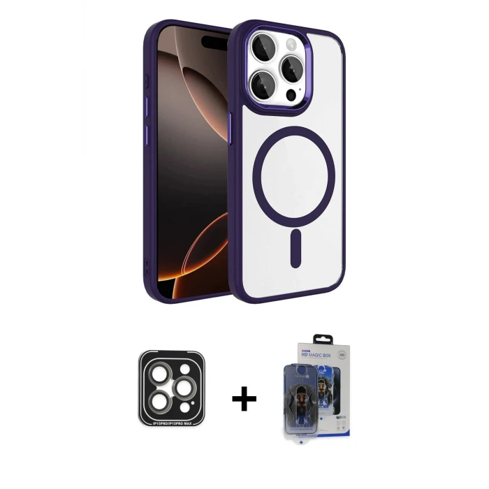ieg™ iPhone 15 Pro Max Kılıf Kıvılcım Prime - Siyah Vanessa Magic Cam + PVD Metal Kamera Lens - GI