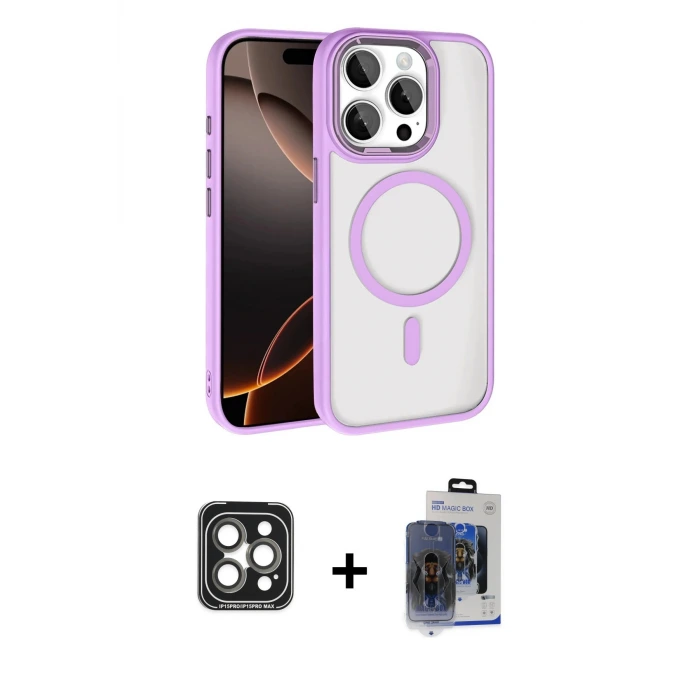 ieg™ iPhone 15 Pro Max Kılıf Kıvılcım Prime - Siyah Vanessa Magic Cam + PVD Metal Kamera Lens - GI