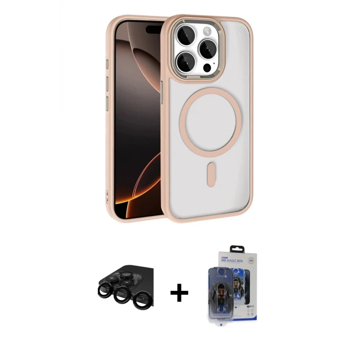 ieg™ iPhone 15 Pro Max Kılıf Kıvılcım Prime - Siyah Vanessa Magic Cam + Raze Metal Kamera Lens - SH