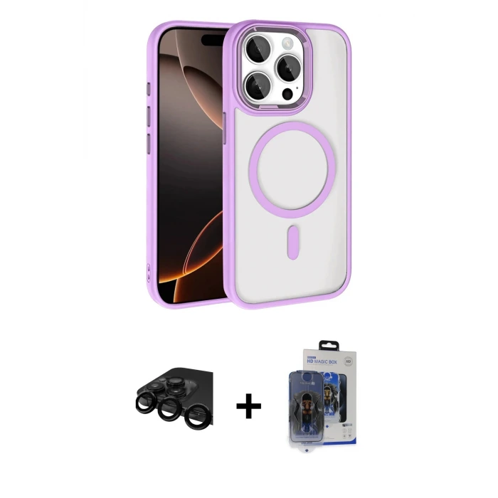 ieg™ iPhone 15 Pro Max Kılıf Kıvılcım Prime - Siyah Vanessa Magic Cam + Raze Metal Kamera Lens - SH