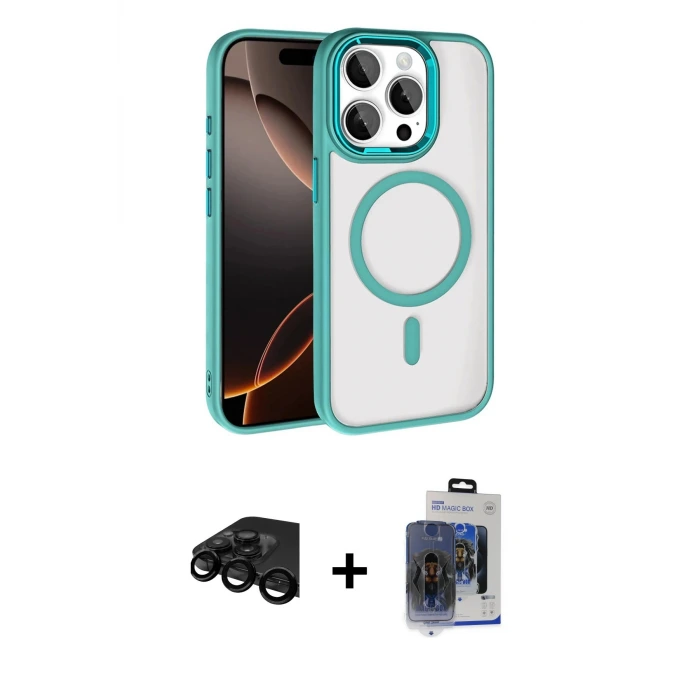 ieg™ iPhone 15 Pro Max Kılıf Kıvılcım Prime - Siyah Vanessa Magic Cam + Raze Metal Kamera Lens - SH