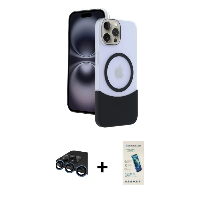 ieg™ iPhone 15 Pro Max Kılıf Kozmos Form Özel Seri - Şeffaf Pasifik Cam Ekran Koruyucu + Raze Metal Kamera Lens - LT