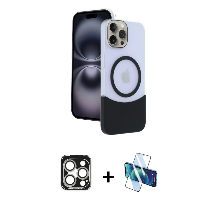 ieg™ iPhone 15 Pro Max Kılıf Kozmos Form Özel Seri - Siyah 3D Antistatik Seramik Nano Ekran Koruyucu + PVD Metal Kamera Lens - GS