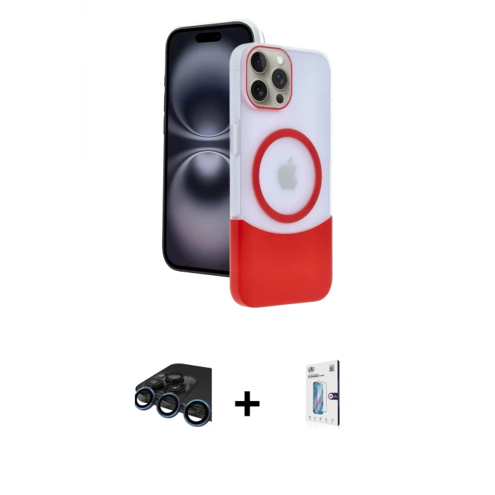 ieg™ iPhone 15 Pro Max Kılıf Kozmos Form Özel Seri - Siyah Bilvis 0.18mm Plus Cam Ekran Koruyucu + Raze Metal Kamera Lens - LT