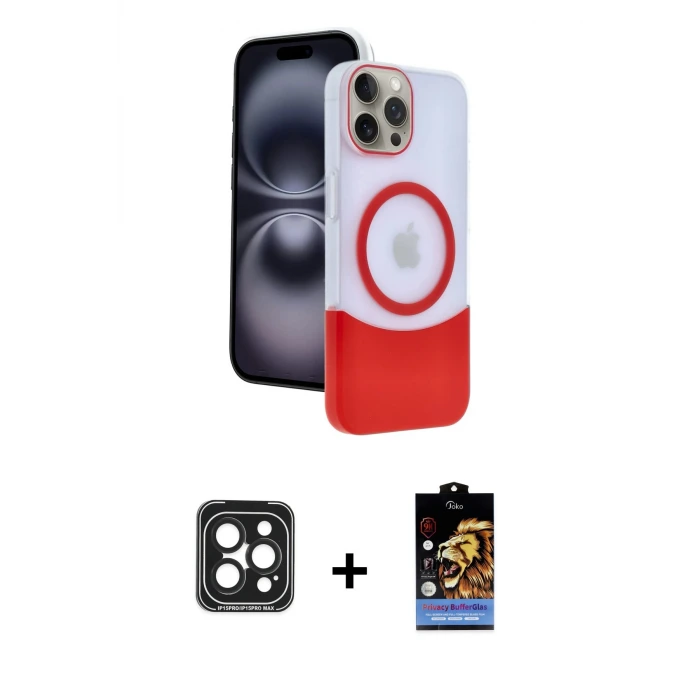 ieg™ iPhone 15 Pro Max Kılıf Kozmos Form Özel Seri - Siyah Buffer Hayalet Cam Ekran Koruyucu + PVD Metal Kamera Lens - SH