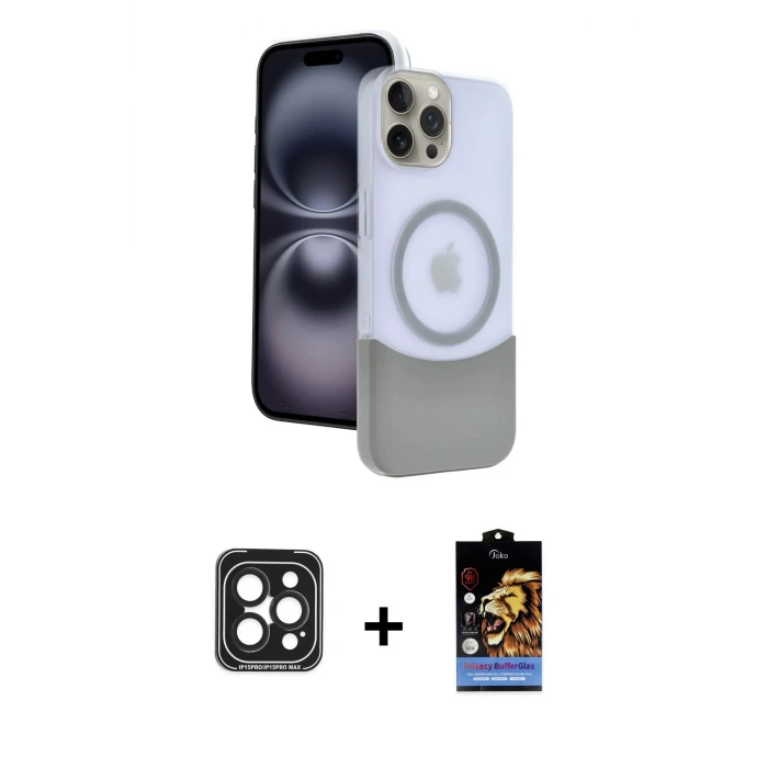 ieg™ iPhone 15 Pro Max Kılıf Kozmos Form Özel Seri - Siyah Buffer Hayalet Cam Ekran Koruyucu + PVD Metal Kamera Lens - SH