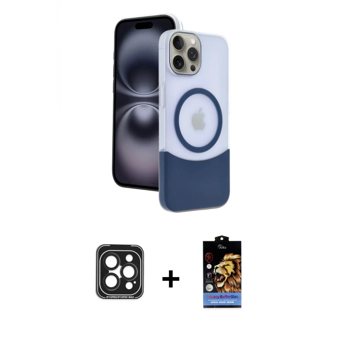 ieg™ iPhone 15 Pro Max Kılıf Kozmos Form Özel Seri - Siyah Buffer Hayalet Cam Ekran Koruyucu + PVD Metal Kamera Lens - SH