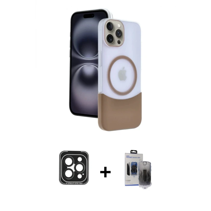 ieg™ iPhone 15 Pro Max Kılıf Kozmos Form Özel Seri - Siyah Vanessa Magic Hayalet Cam + PVD Metal Kamera Lens - SH