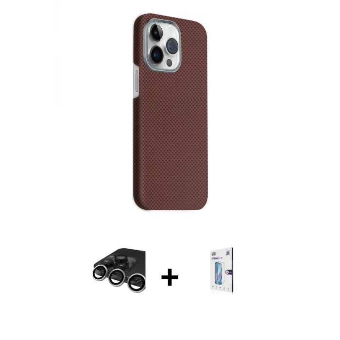 ieg™ iPhone 15 Pro Max Kılıf Kozmos Klasik Prime - Siyah Bilvis 0.18mm Plus Cam Ekran Koruyucu + Raze Metal Kamera Lens - GS