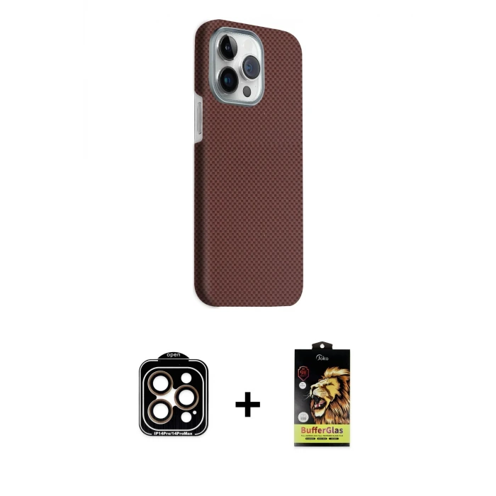 ieg™ iPhone 15 Pro Max Kılıf Kozmos Klasik Prime - Siyah Buffer Cam Ekran Koruyucu + PVD Metal Kamera Lens - TU