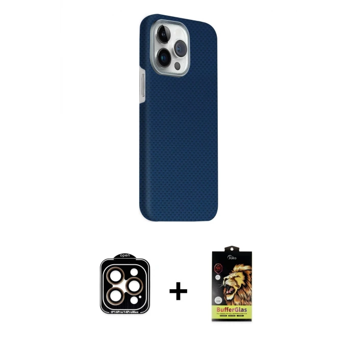 ieg™ iPhone 15 Pro Max Kılıf Kozmos Klasik Prime - Siyah Buffer Cam Ekran Koruyucu + PVD Metal Kamera Lens - TU