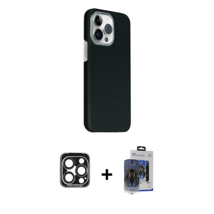 ieg™ iPhone 15 Pro Max Kılıf Kozmos Klasik Prime - Siyah Vanessa Magic Cam + PVD Metal Kamera Lens - LT