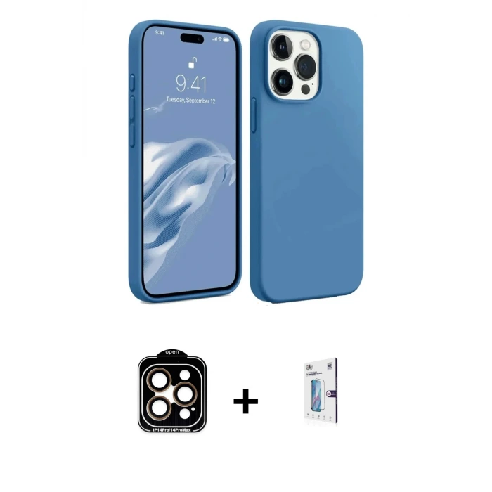 ieg™ iPhone 15 Pro Max Kılıf Kozmos Yansıma Özel Seri - Siyah Bilvis 0.18mm Plus Cam Ekran Koruyucu + PVD Metal Kamera Lens - TU