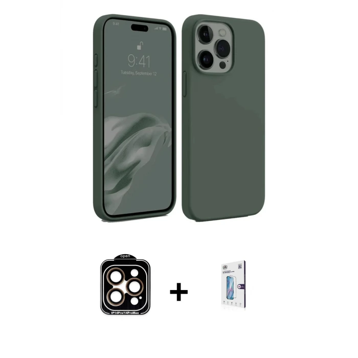 ieg™ iPhone 15 Pro Max Kılıf Kozmos Yansıma Özel Seri - Siyah Bilvis 0.18mm Plus Cam Ekran Koruyucu + PVD Metal Kamera Lens - TU