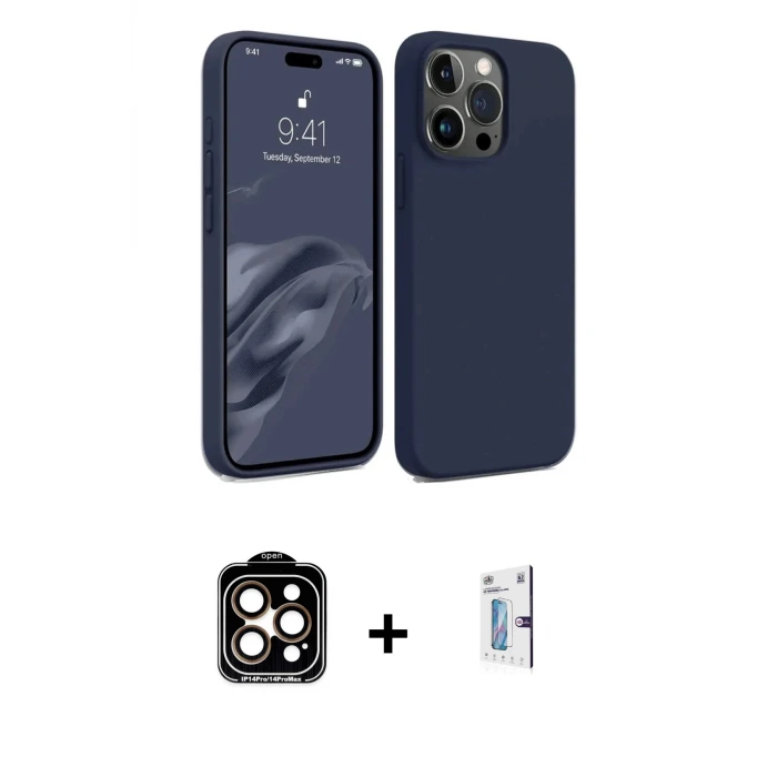 ieg™ iPhone 15 Pro Max Kılıf Kozmos Yansıma Özel Seri - Siyah Bilvis 0.18mm Plus Cam Ekran Koruyucu + PVD Metal Kamera Lens - TU