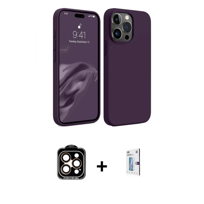 ieg™ iPhone 15 Pro Max Kılıf Kozmos Yansıma Özel Seri - Siyah Bilvis 0.18mm Plus Cam Ekran Koruyucu + PVD Metal Kamera Lens - TU