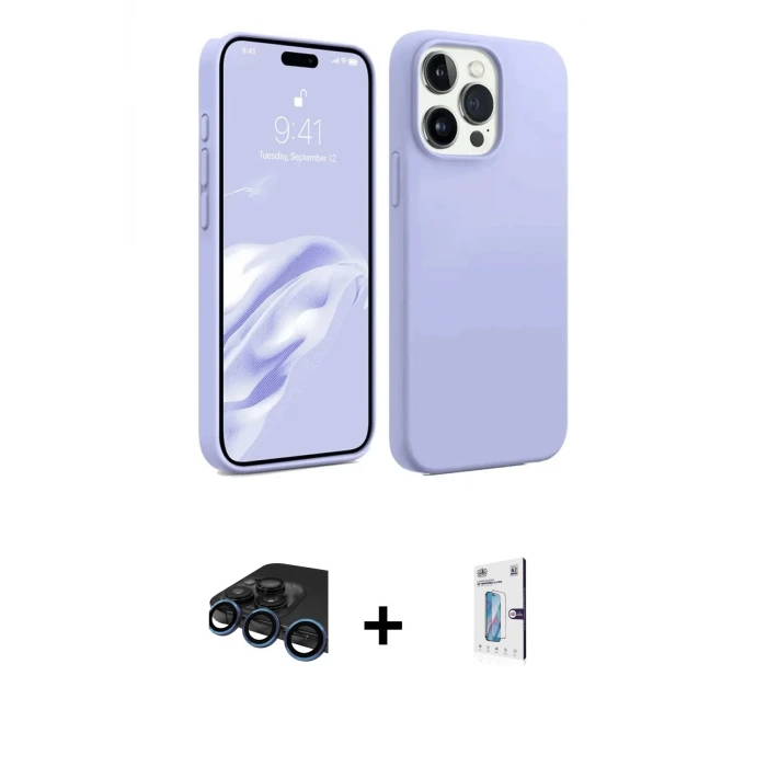 ieg™ iPhone 15 Pro Max Kılıf Kozmos Yansıma Özel Seri - Siyah Bilvis 0.18mm Plus Cam Ekran Koruyucu + Raze Metal Kamera Lens - LT