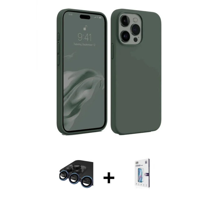 ieg™ iPhone 15 Pro Max Kılıf Kozmos Yansıma Özel Seri - Siyah Bilvis 0.18mm Plus Cam Ekran Koruyucu + Raze Metal Kamera Lens - LT