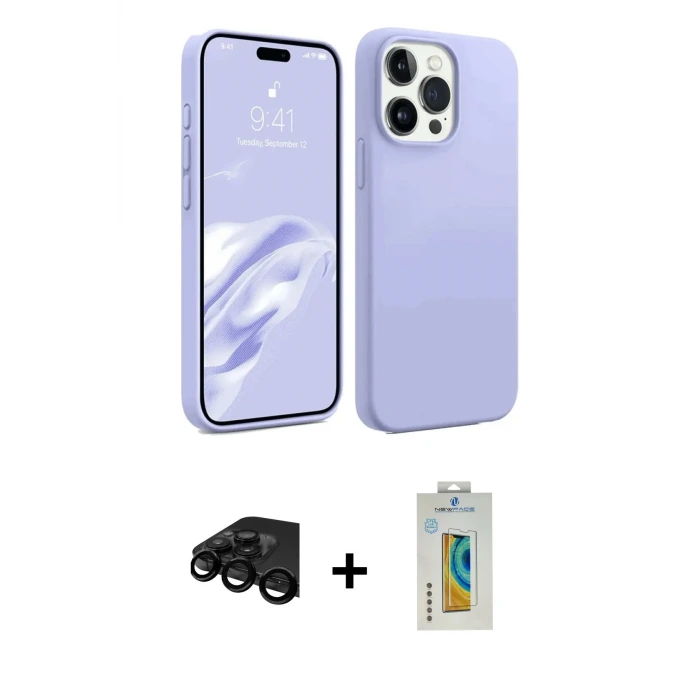 ieg™ iPhone 15 Pro Max Kılıf Kozmos Yansıma Özel Seri - Siyah Polymer Nano Ekran Koruyucu + Raze Metal Kamera Lens - SH