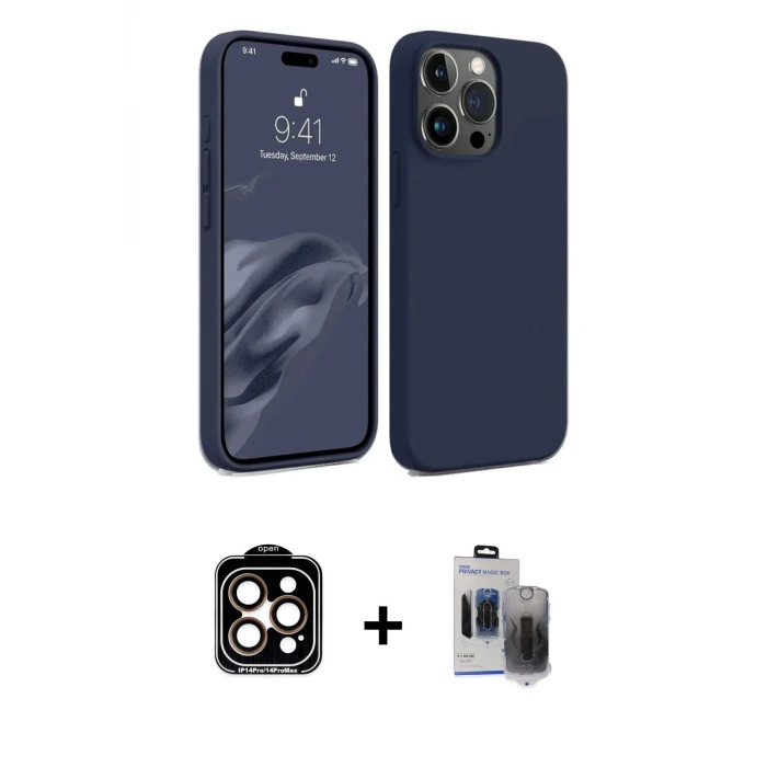 ieg™ iPhone 15 Pro Max Kılıf Kozmos Yansıma Özel Seri - Siyah Vanessa Magic Hayalet Cam + PVD Metal Kamera Lens - TU