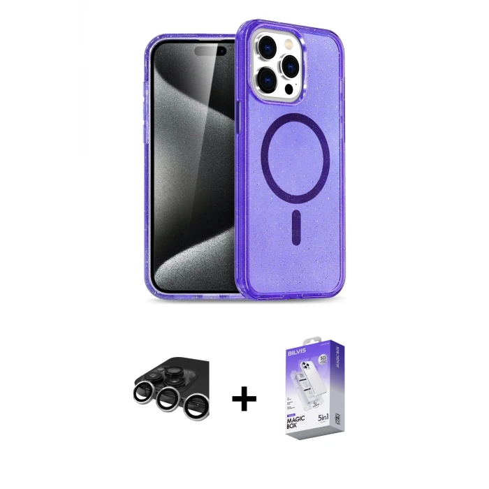 ieg™ iPhone 15 Pro Max Kılıf Nova Asil Prime - Siyah Bilvis 5in1 3D Magic Cam Ekran Koruyucu + Raze Metal Kamera Lens - GS