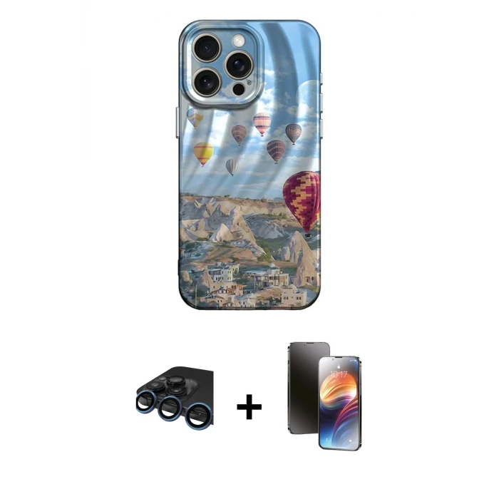 ieg™ iPhone 15 Pro Max Kılıf Nova Doku Prime - Siyah 3D Antistatik Mat Seramik Nano Ekran Koruyucu + Raze Metal Kamera Lens - LT