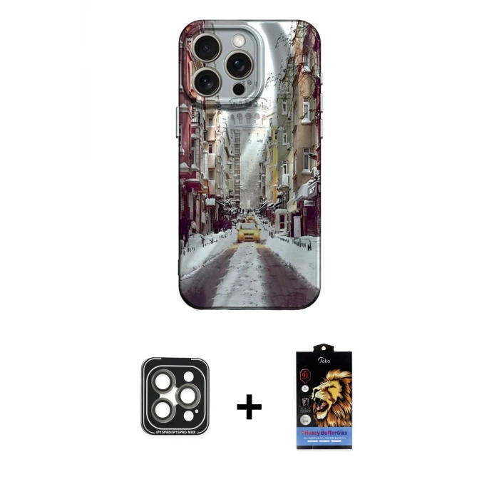 ieg™ iPhone 15 Pro Max Kılıf Nova Doku Prime - Siyah Buffer Hayalet Cam Ekran Koruyucu + PVD Metal Kamera Lens - GI