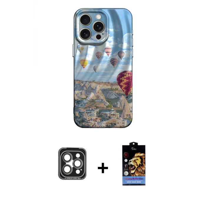 ieg™ iPhone 15 Pro Max Kılıf Nova Doku Prime - Siyah Buffer Hayalet Cam Ekran Koruyucu + PVD Metal Kamera Lens - GI