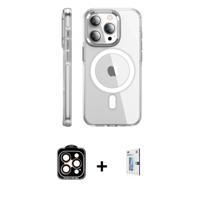 ieg™ iPhone 15 Pro Max Kılıf Nova Doku - Siyah Bilvis 0.18mm Plus Cam Ekran Koruyucu + PVD Metal Kamera Lens - TU