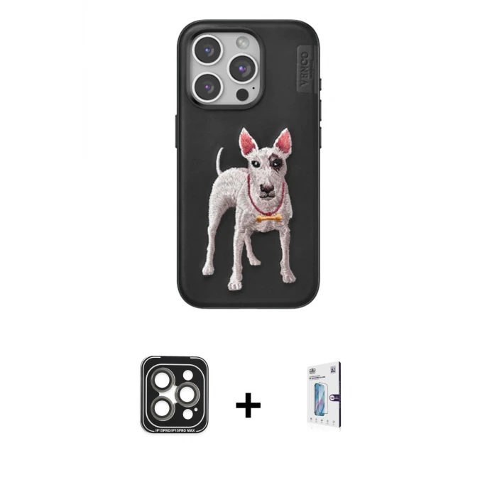 ieg™ iPhone 15 Pro Max Kılıf Nova Form Koleksiyonu - Siyah Bilvis 0.18mm Plus Cam Ekran Koruyucu + PVD Metal Kamera Lens - GI