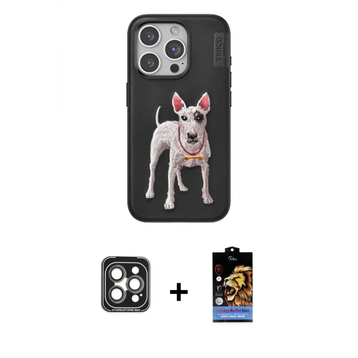 ieg™ iPhone 15 Pro Max Kılıf Nova Form Koleksiyonu - Siyah Buffer Hayalet Cam Ekran Koruyucu + PVD Metal Kamera Lens - GI