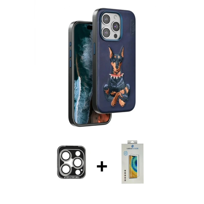 ieg™ iPhone 15 Pro Max Kılıf Nova Form Koleksiyonu - Siyah Polymer Nano Ekran Koruyucu + PVD Metal Kamera Lens - GS