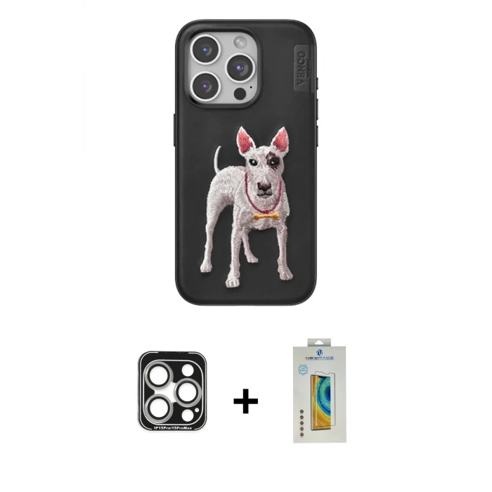 ieg™ iPhone 15 Pro Max Kılıf Nova Form Koleksiyonu - Siyah Polymer Nano Ekran Koruyucu + PVD Metal Kamera Lens - GS