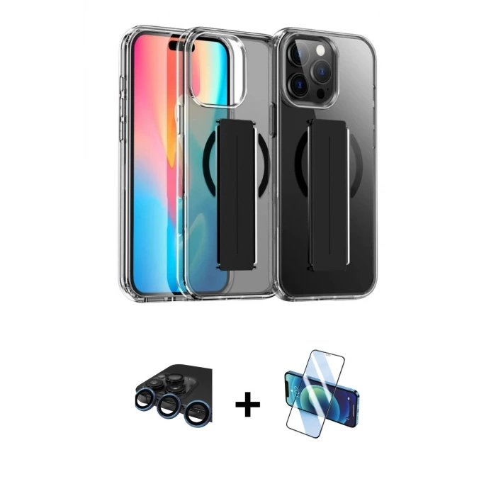ieg™ iPhone 15 Pro Max Kılıf Nova Işık Koleksiyonu - Siyah 3D Antistatik Seramik Nano Ekran Koruyucu + Raze Metal Kamera Lens - LT