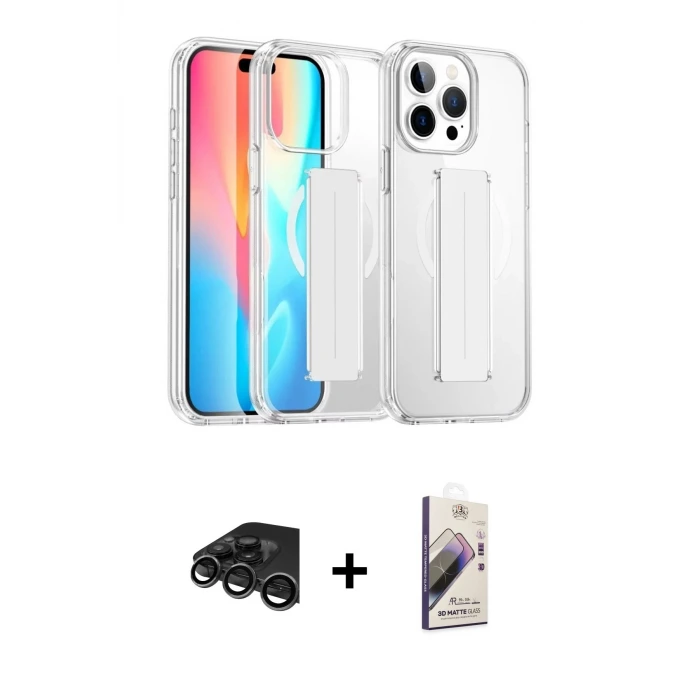 ieg™ iPhone 15 Pro Max Kılıf Nova Işık Koleksiyonu - Siyah Bilvis 3D Mat Cam Ekran Koruyucu + Raze Metal Kamera Lens - TMGI