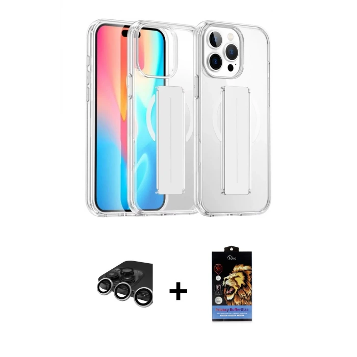 ieg™ iPhone 15 Pro Max Kılıf Nova Işık Koleksiyonu - Siyah Buffer Hayalet Cam Ekran Koruyucu + Raze Metal Kamera Lens - GS