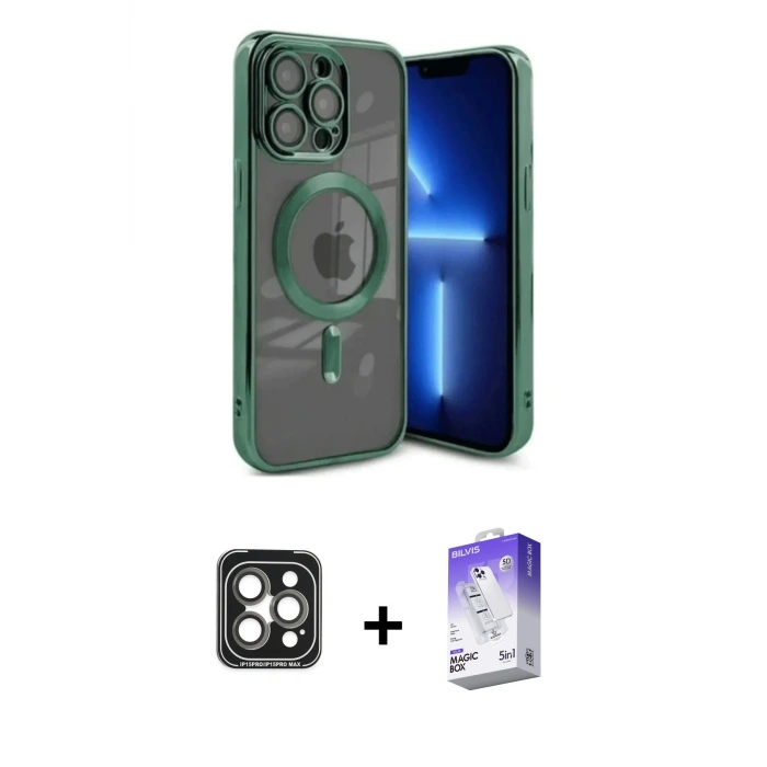 ieg™ iPhone 15 Pro Max Kılıf Nova Işık Özel Seri - Siyah Bilvis 5in1 3D Magic Cam Ekran Koruyucu + PVD Metal Kamera Lens - GI