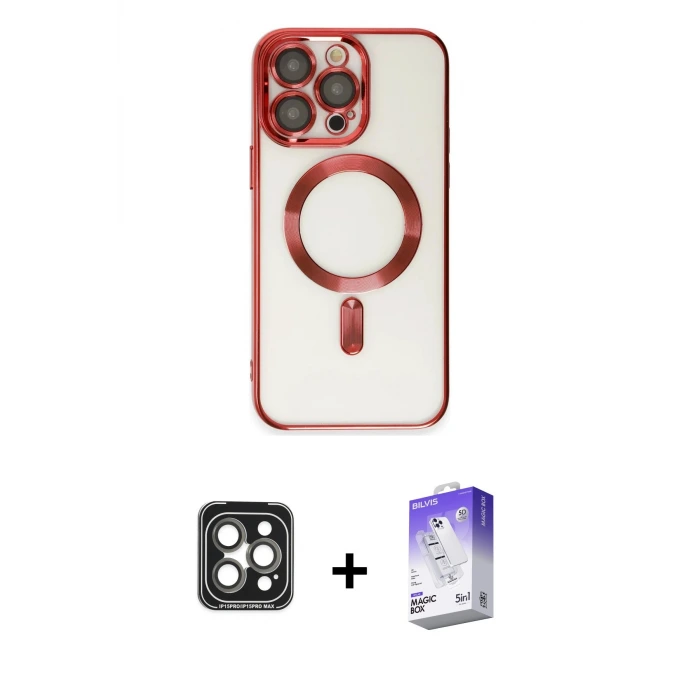 ieg™ iPhone 15 Pro Max Kılıf Nova Işık Özel Seri - Siyah Bilvis 5in1 3D Magic Cam Ekran Koruyucu + PVD Metal Kamera Lens - GI