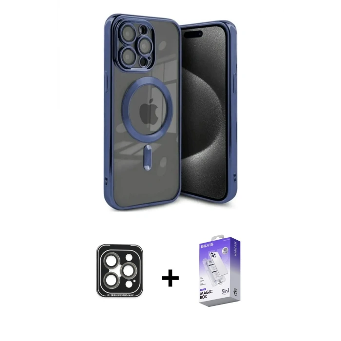 ieg™ iPhone 15 Pro Max Kılıf Nova Işık Özel Seri - Siyah Bilvis 5in1 3D Magic Cam Ekran Koruyucu + PVD Metal Kamera Lens - GI