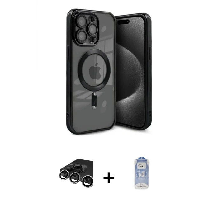 ieg™ iPhone 15 Pro Max Kılıf Nova Işık Özel Seri - Siyah Joko Magic 5D Cam + Raze Metal Kamera Lens - GS