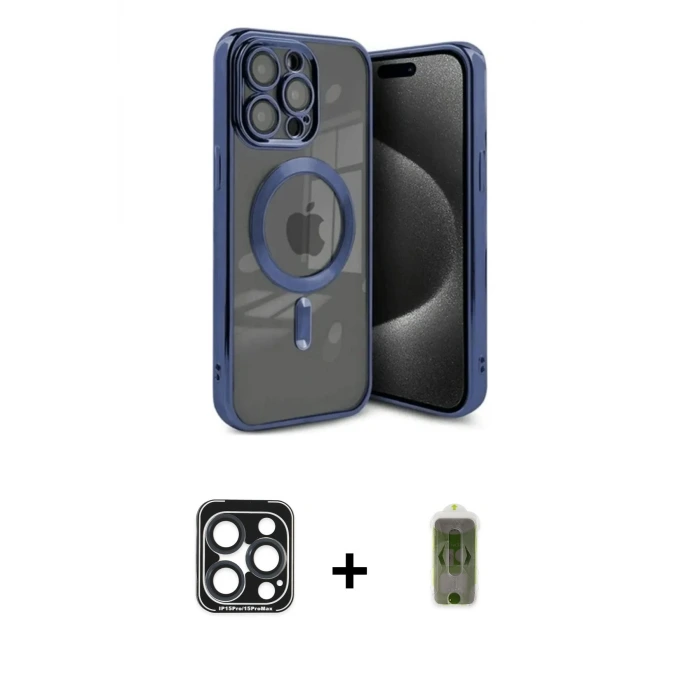 ieg™ iPhone 15 Pro Max Kılıf Nova Işık Özel Seri - Siyah Joko Magic 5D Hayalet Cam + PVD Metal Kamera Lens - LT