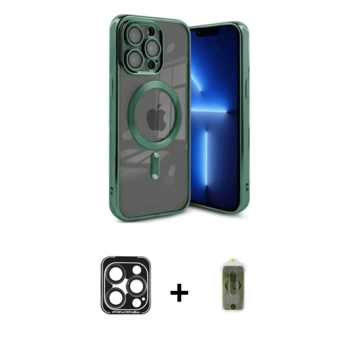 ieg™ iPhone 15 Pro Max Kılıf Nova Işık Özel Seri - Siyah Joko Magic 5D Hayalet Cam + PVD Metal Kamera Lens - LT