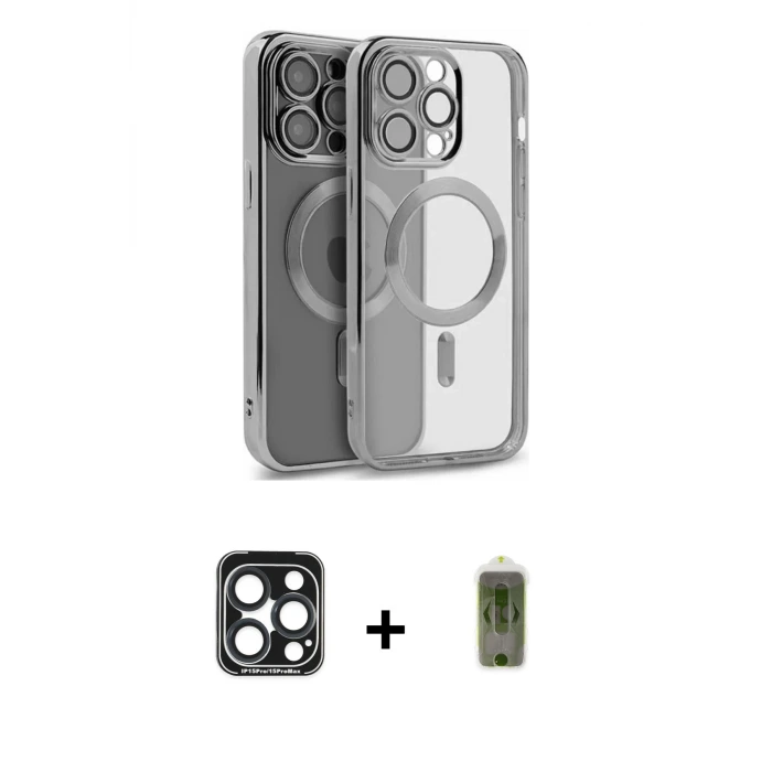 ieg™ iPhone 15 Pro Max Kılıf Nova Işık Özel Seri - Siyah Joko Magic 5D Hayalet Cam + PVD Metal Kamera Lens - LT